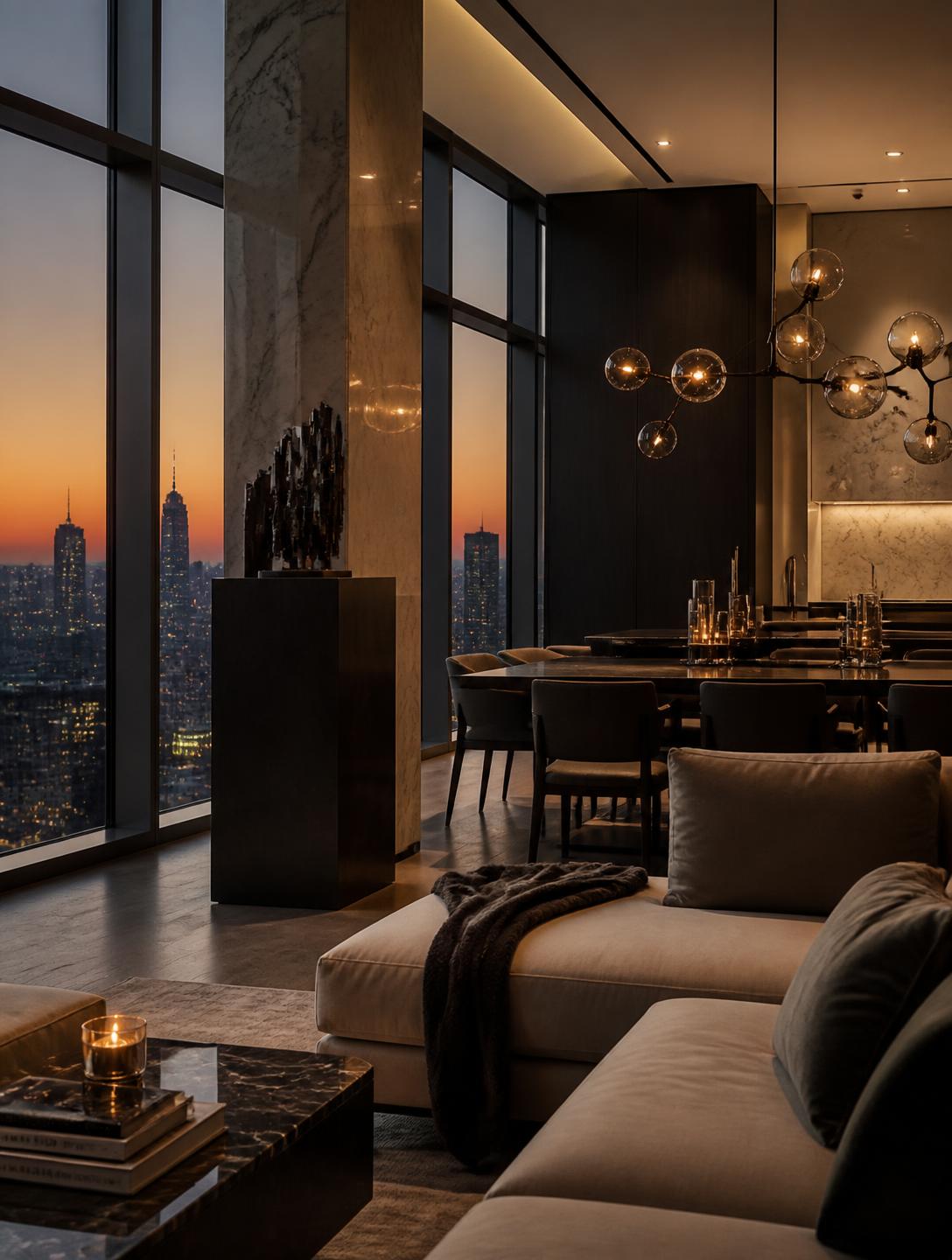 Interior de vivienda de alto nivel al atardecer